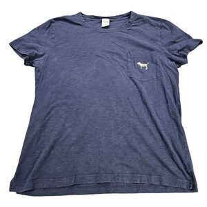 PINK Victoria's Secret Navy Blue Sequin Logo Pocket T-Shirt Large Short Sleeve
